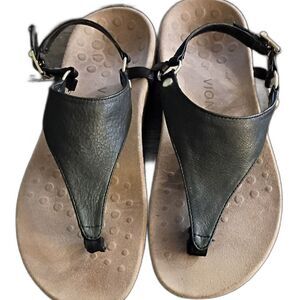 Vionic Women's Black Leather Sandals Size 8.5 Casual Summer Travel Comfort Shoe
